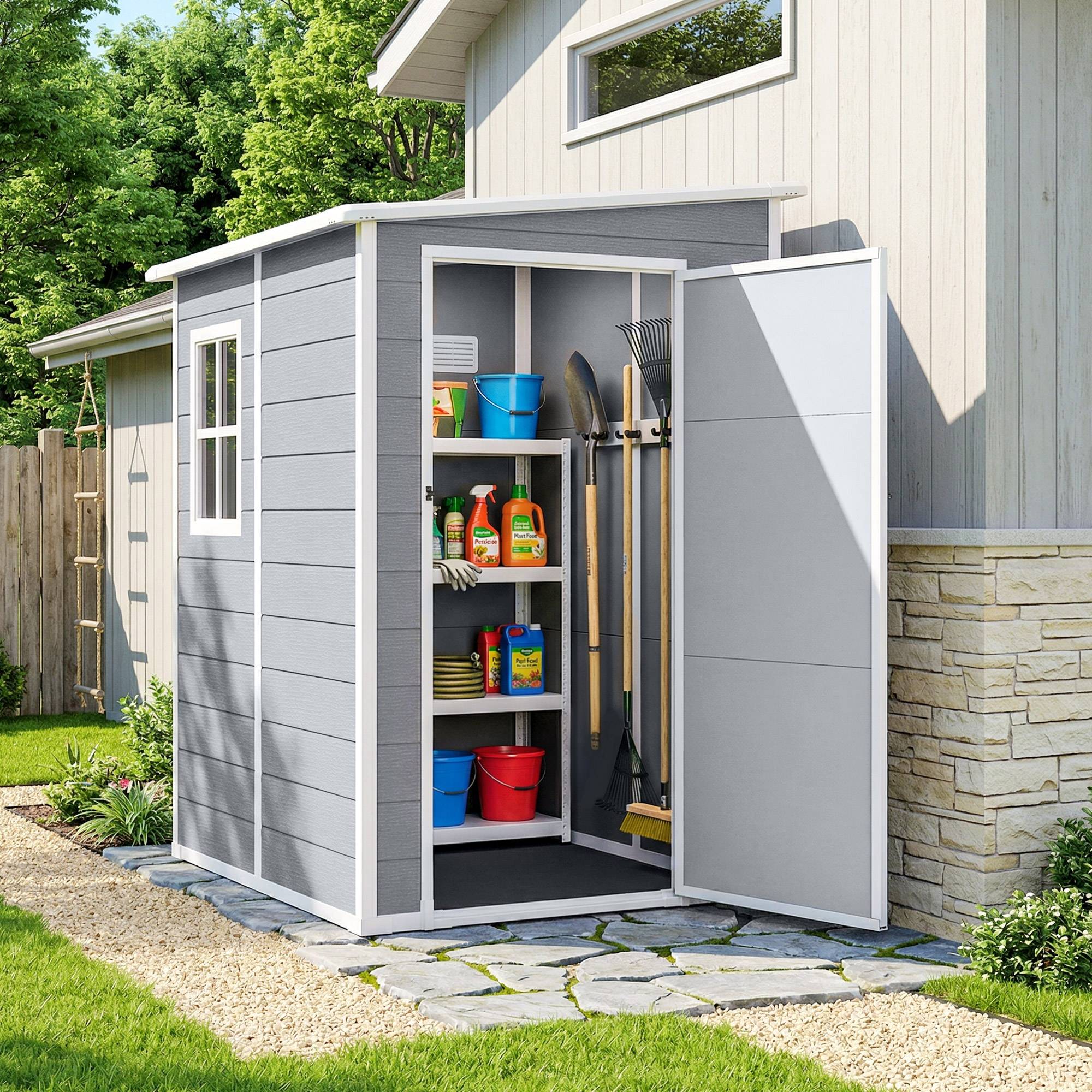 Maison Chic - Abri de jardin 1,54 m² pour outils porte verrouillable, aération et fenêtre 122x149x192/177cm, gris - Image 2