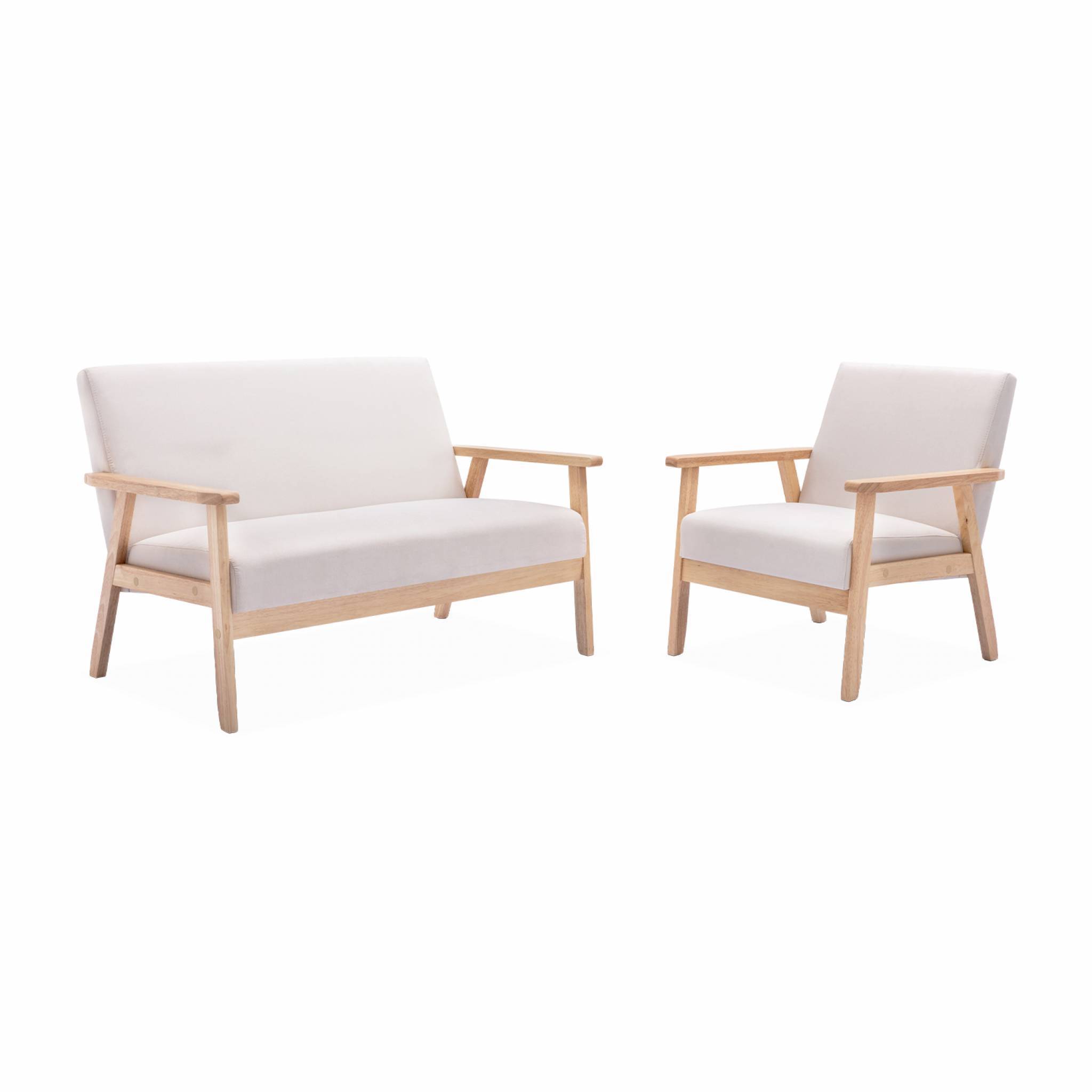 sweeek - Fauteuil scandinave en bois et tissu crème. Isak. L 64 x P 69.5 x H 73cm | sweeek - Image 7