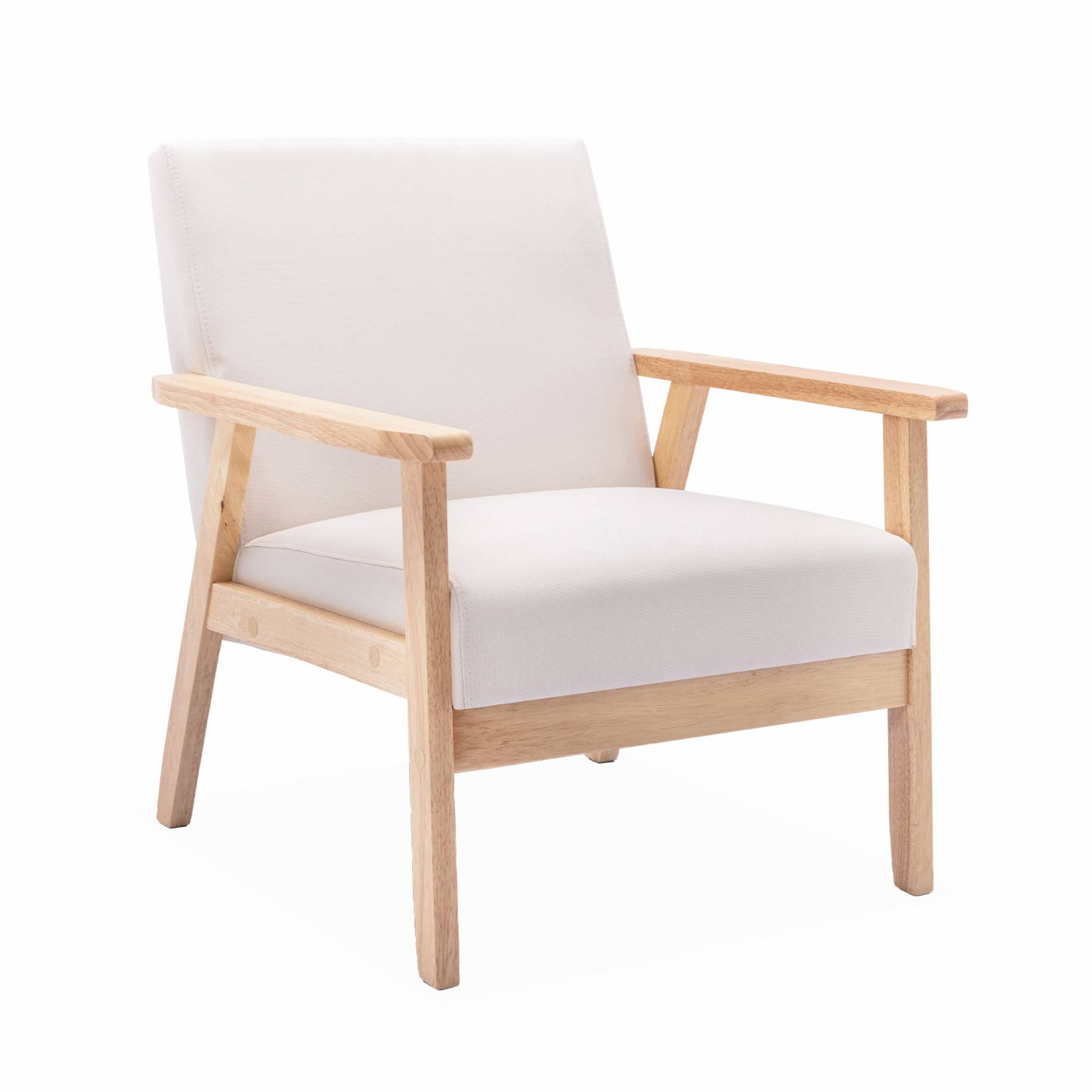 sweeek - Fauteuil scandinave en bois et tissu crème. Isak. L 64 x P 69.5 x H 73cm | sweeek - Image 2