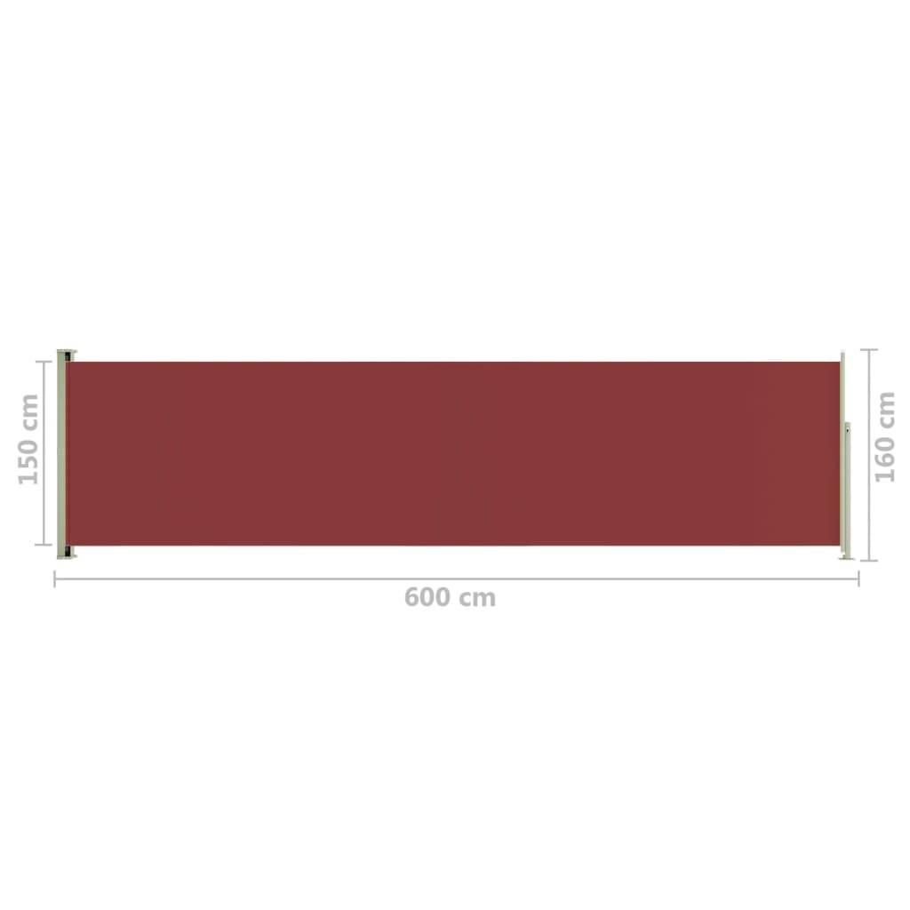 Helloshop26 - Auvent paravent store brise-vue latéral rétractable de patio jardin terrasse balcon protection visuelle écran 160 x 600 cm rouge - Imagen 6