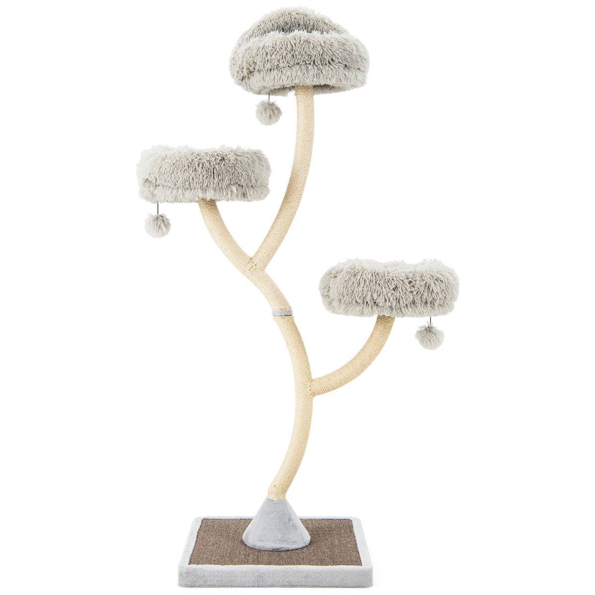 Arbre à chat 178 cm avec cadre en métal incurvé tour à chat avec 3 balles suspendues 3 perchoirs griffoir en sisal gris - Image 1