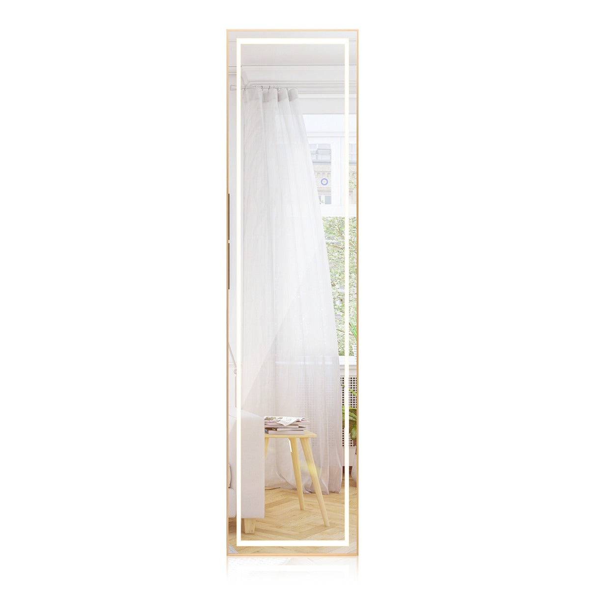 Helloshop26 - Miroir pleine longueur avec lumières led miroir éclairé par led cadre en aluminium intensité variable éclairage 3 couleurs or - Imagen 1