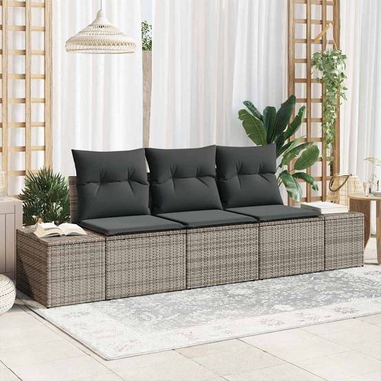 Mini Salon Bas 3 pcs Polyrotin Gris et Acacia Durable avec Rangement pour Coin Détente – ComfortXL Outdoor Living - Image 1