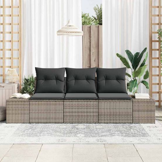 Mini Salon Bas 3 pcs Polyrotin Gris et Acacia Durable avec Rangement pour Coin Détente – ComfortXL Outdoor Living - Image 3