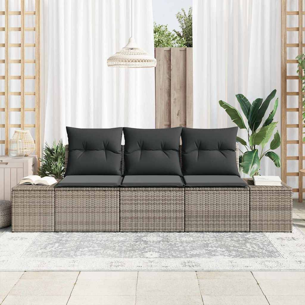 Mini Salon Bas 3 pcs Polyrotin Gris et Acacia Durable avec Rangement pour Coin Détente – ComfortXL Outdoor Living - Image 3