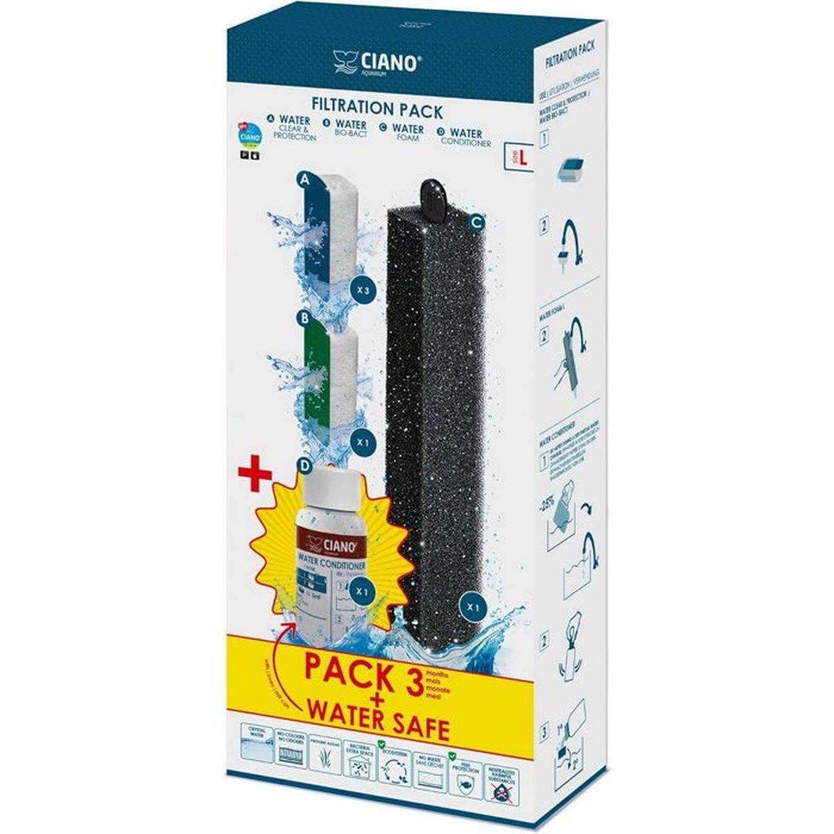 Ciano - Pack de filtration aquarium taille L Ciano CFBioL, 3 cartouches Water Clear, Bio-Bact et mousse - CIANO - Image 1