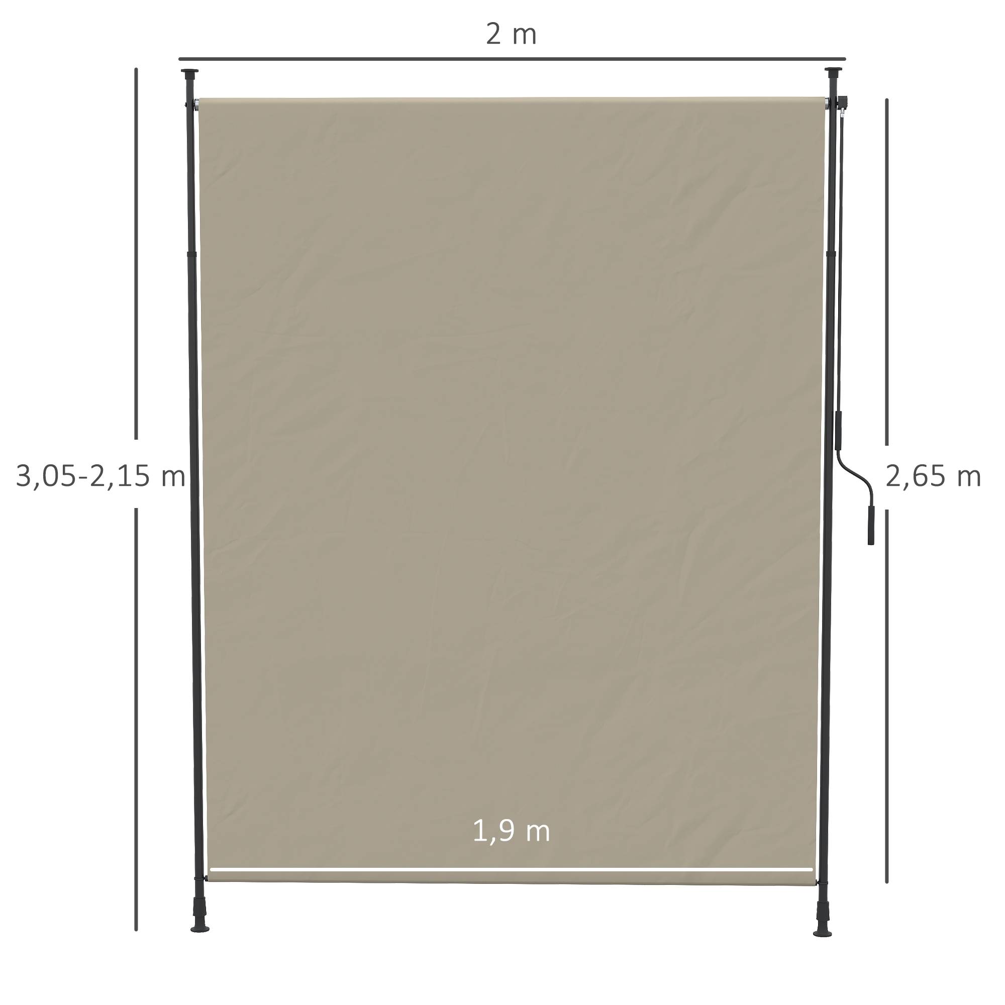 Outsunny - Store vertical brise-vue manivelle sans perçage protection UV 200x305 cm cadre aluminium sable - Outsunny - Image 3