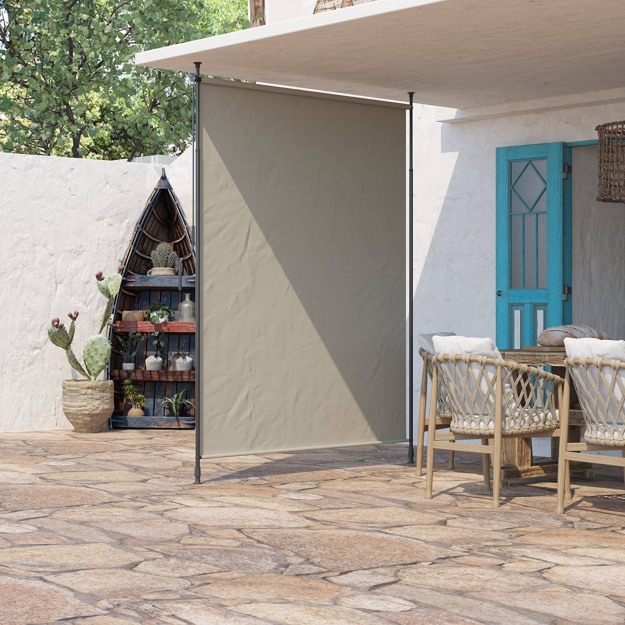Outsunny - Store vertical brise-vue manivelle sans perçage protection UV 200x305 cm cadre aluminium sable - Outsunny - Image 4