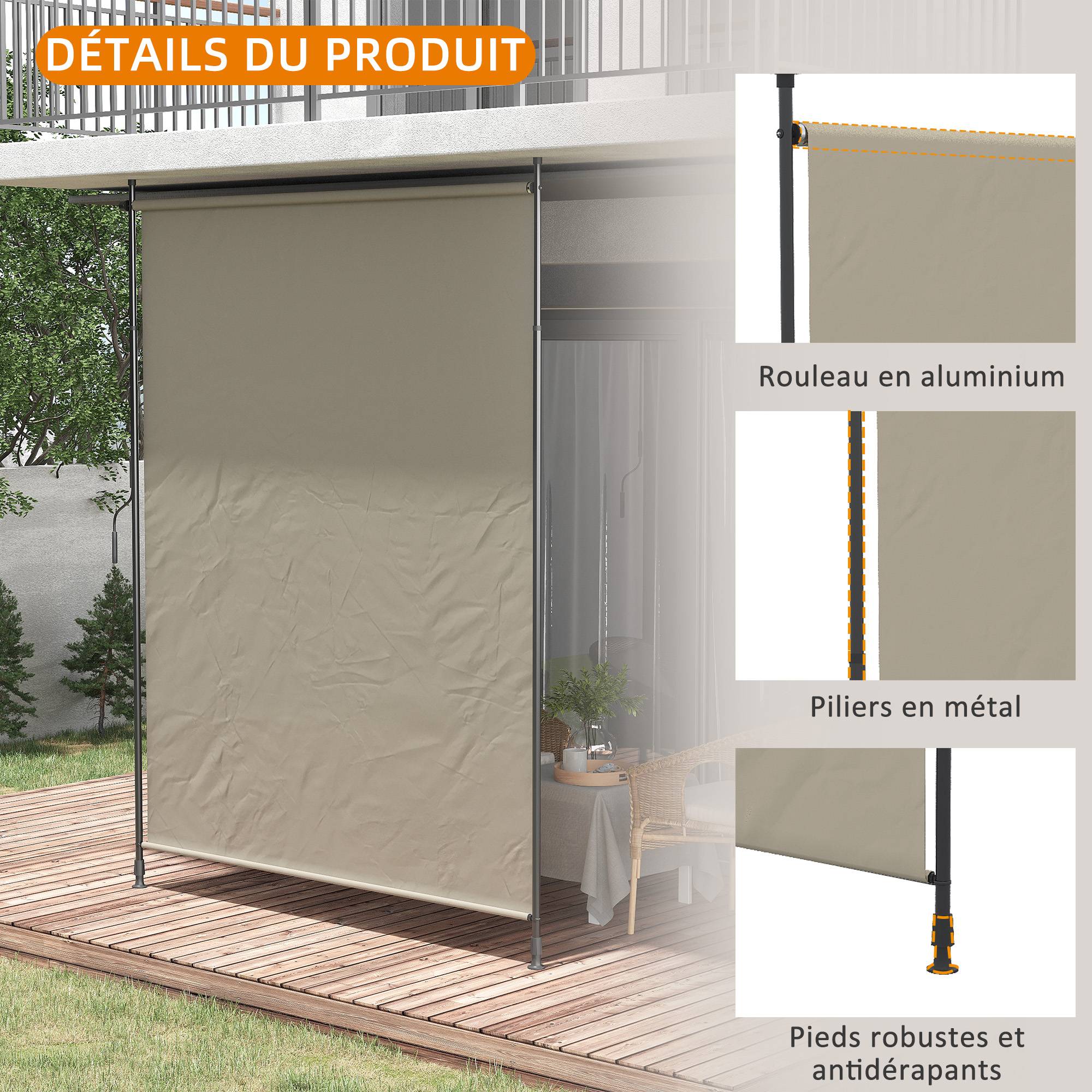 Outsunny - Store vertical brise-vue manivelle sans perçage protection UV 200x305 cm cadre aluminium sable - Outsunny - Image 8