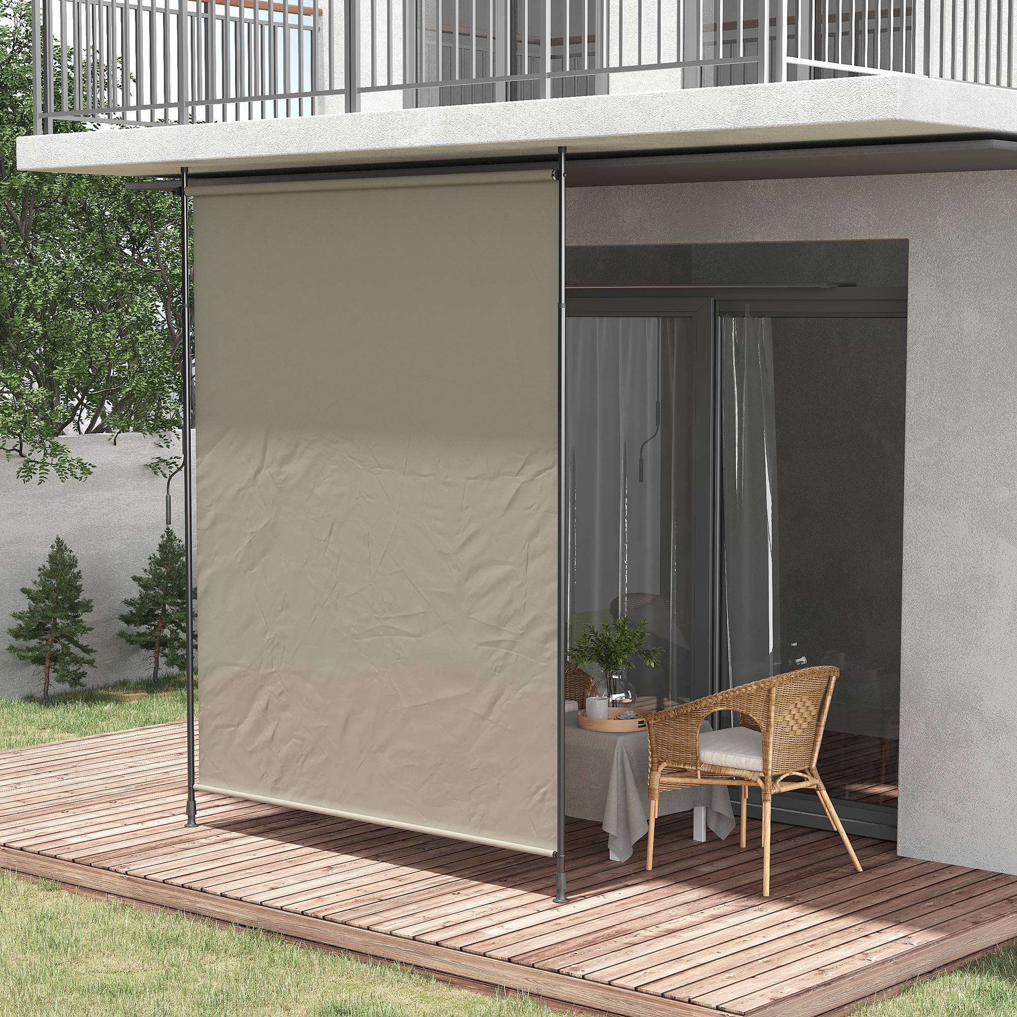 Outsunny - Store vertical brise-vue manivelle sans perçage protection UV 200x305 cm cadre aluminium sable - Outsunny - Image 2