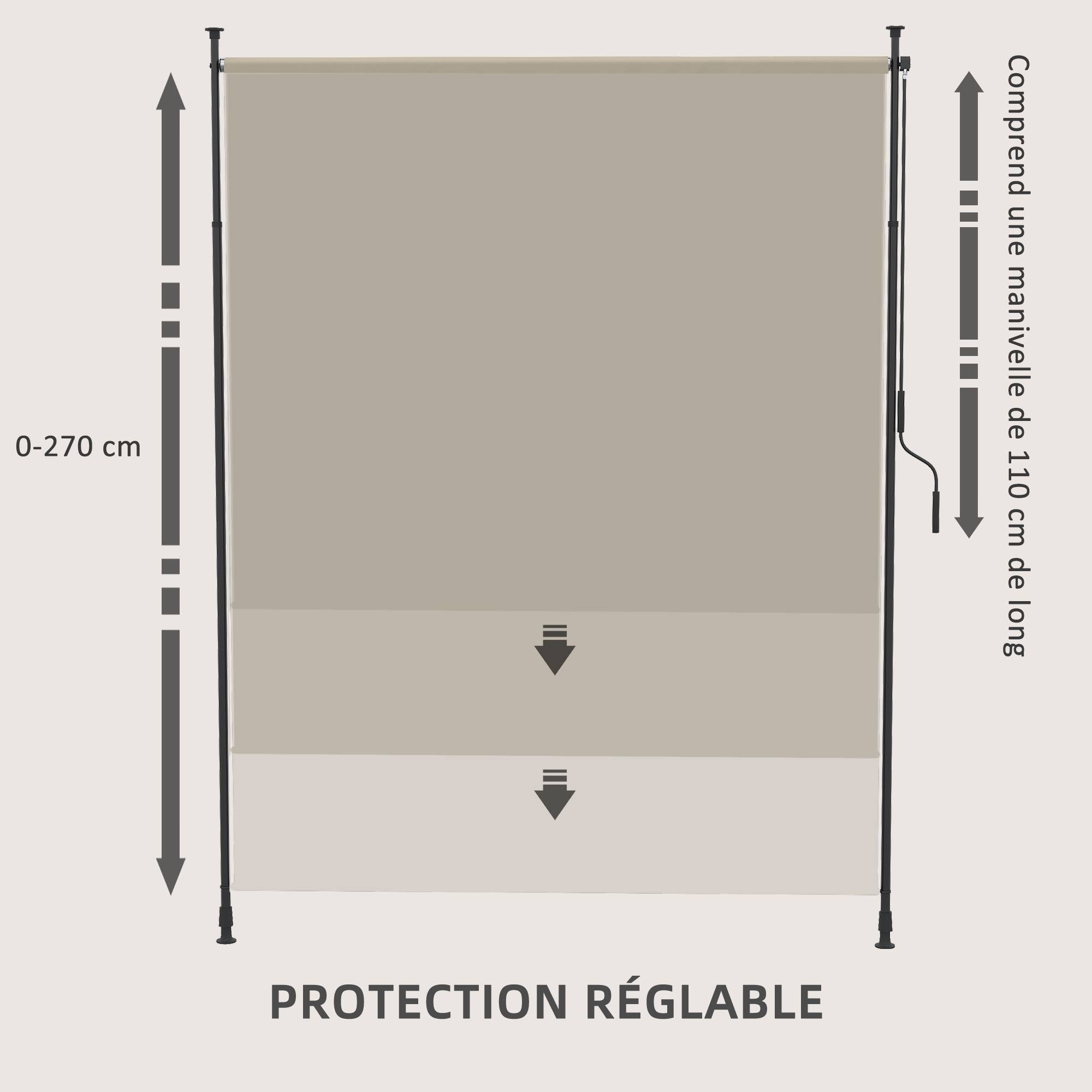Outsunny - Store vertical brise-vue manivelle sans perçage protection UV 200x305 cm cadre aluminium sable - Outsunny - Image 6