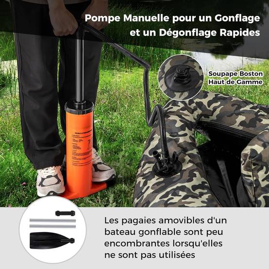 Bateau de Pêche Gonflable avec Dossier Pagaie, Bateau Gonflable avec Règle à Poisson Support de Canne Poches de Rangement Palmes Pompe - Image 9