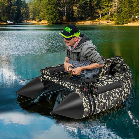 Bateau de Pêche Gonflable avec Dossier Pagaie, Bateau Gonflable avec Règle à Poisson Support de Canne Poches de Rangement Palmes Pompe - Image 2