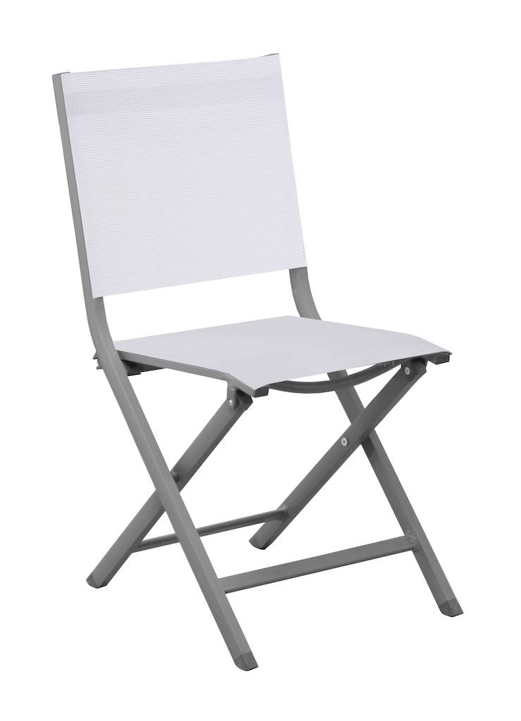 Proloisirs - Chaise pliante - THEMA - Aluminium époxy gris - Toile TPEP chiné blanc