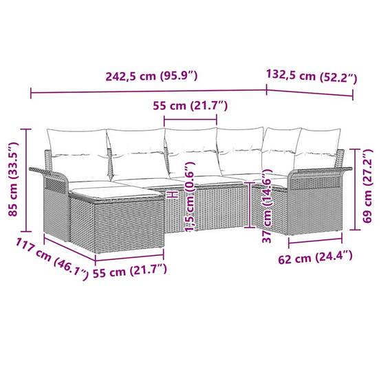 ComfortXL - Salon de jardin 6 places polyrotin avec rangement et table à hauteur réglable pour extérieur Noir – ComfortXL Outdoor Living - Image 5