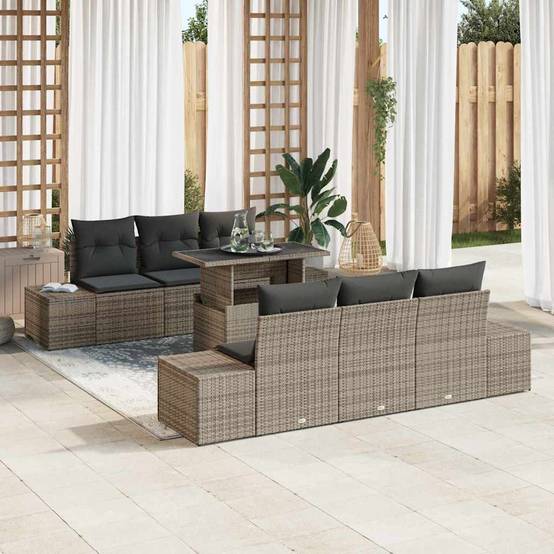 Canapé Extérieur Gris avec Table Relevable et Rangement Intégré 7 pcs – ComfortXL Outdoor Living - Image 1