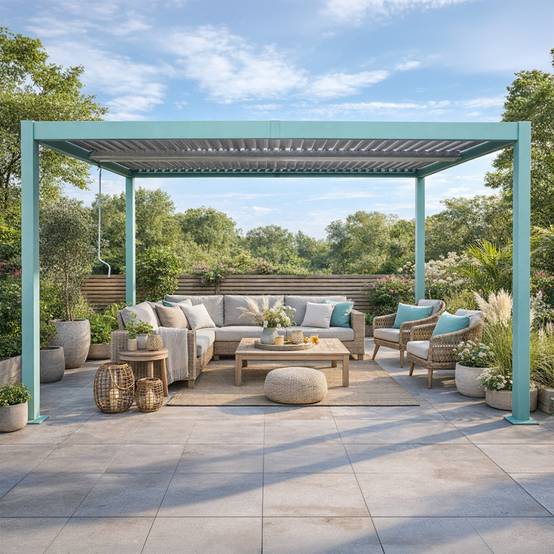 Pergola bioclimatique structure et lames orientables en aluminium vert 4x3m RHODES - Image 4