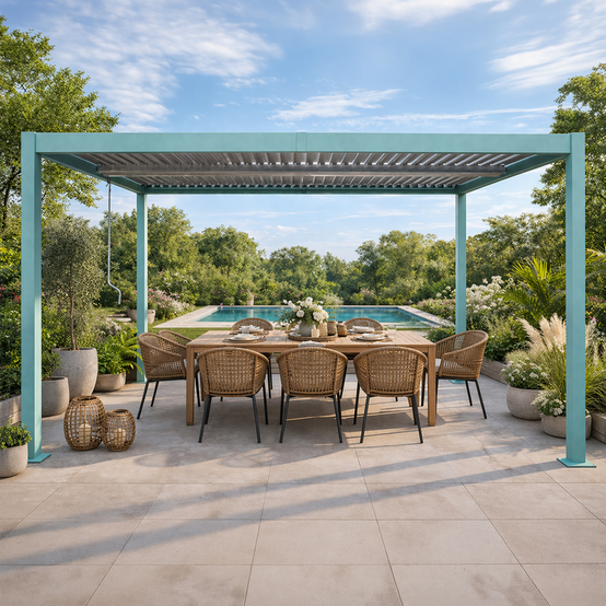 Pergola bioclimatique structure et lames orientables en aluminium vert 4x3m RHODES - Image 2