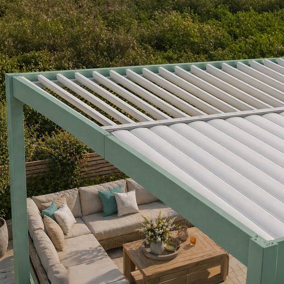 Pergola bioclimatique structure et lames orientables en aluminium vert 4x3m RHODES - Image 5