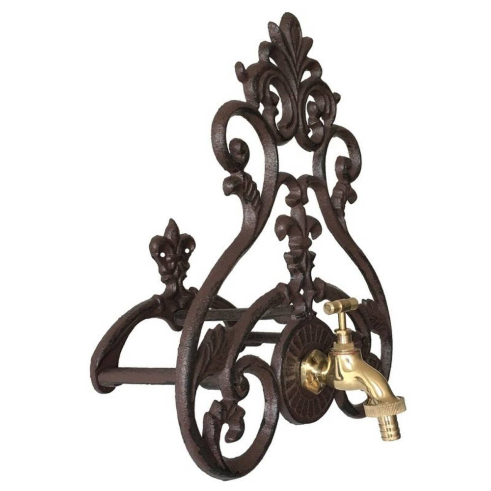 Enrouleur support mural porte tuyau arrosage robinet fonte marron 36cm Chemin de campagne - Imagen 5