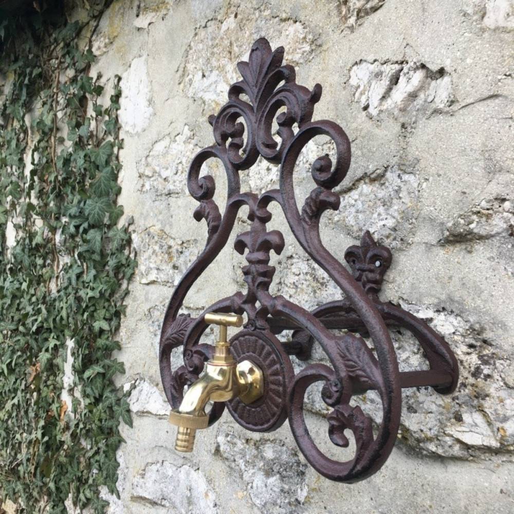 Enrouleur support mural porte tuyau arrosage robinet fonte marron 36cm Chemin de campagne - Imagen 3