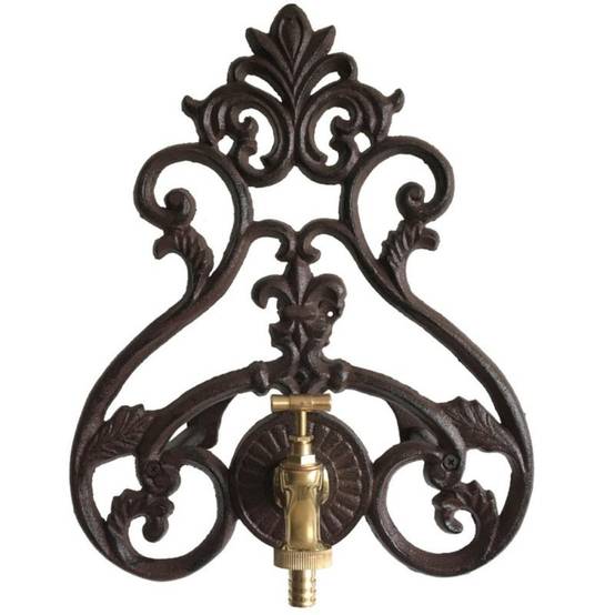 Enrouleur support mural porte tuyau arrosage robinet fonte marron 36cm Chemin de campagne - Imagen 1