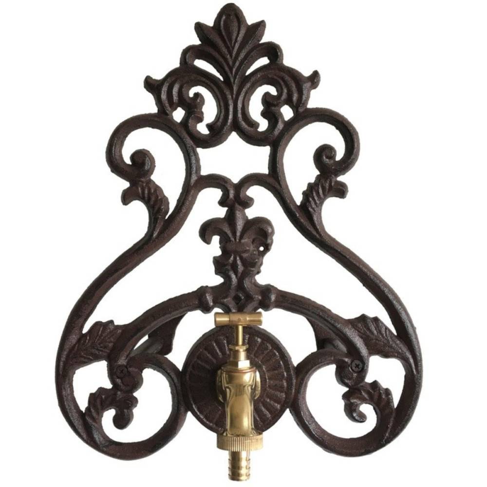 Enrouleur support mural porte tuyau arrosage robinet fonte marron 36cm Chemin de campagne - Imagen 1