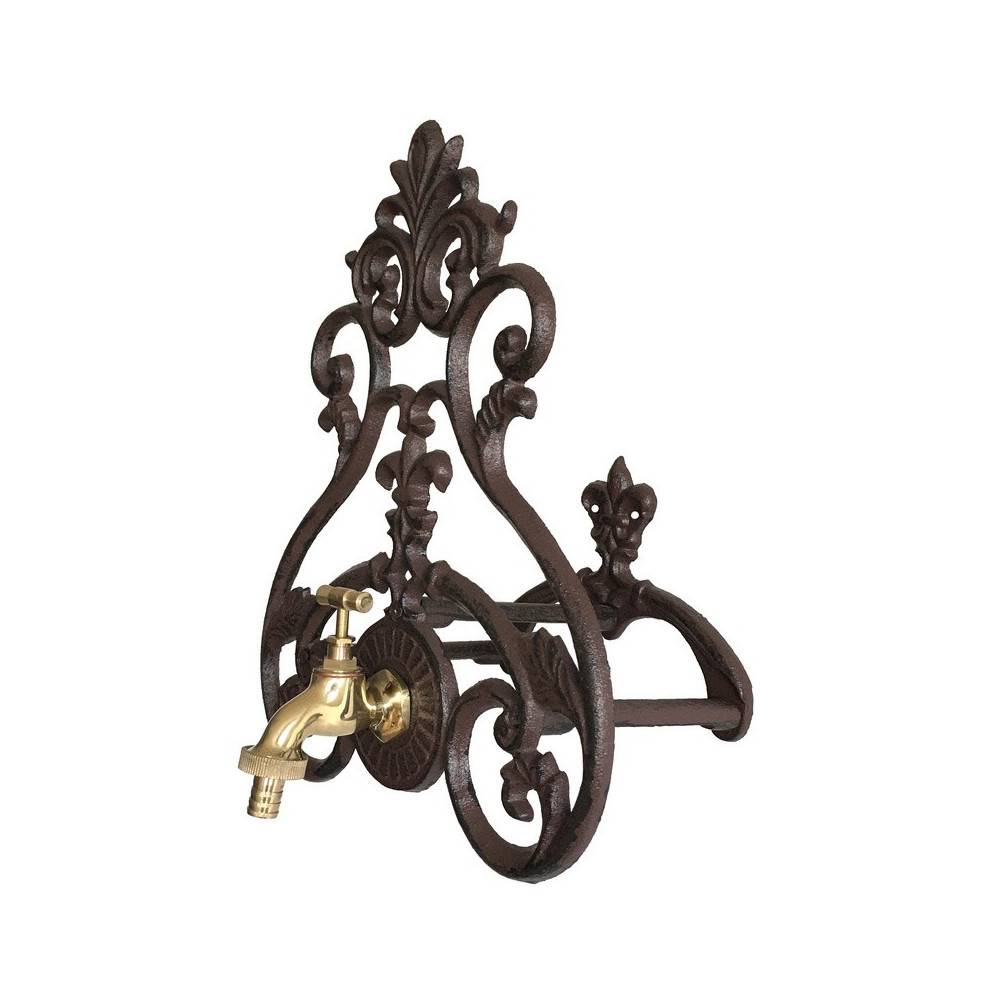 Enrouleur support mural porte tuyau arrosage robinet fonte marron 36cm Chemin de campagne - Imagen 4