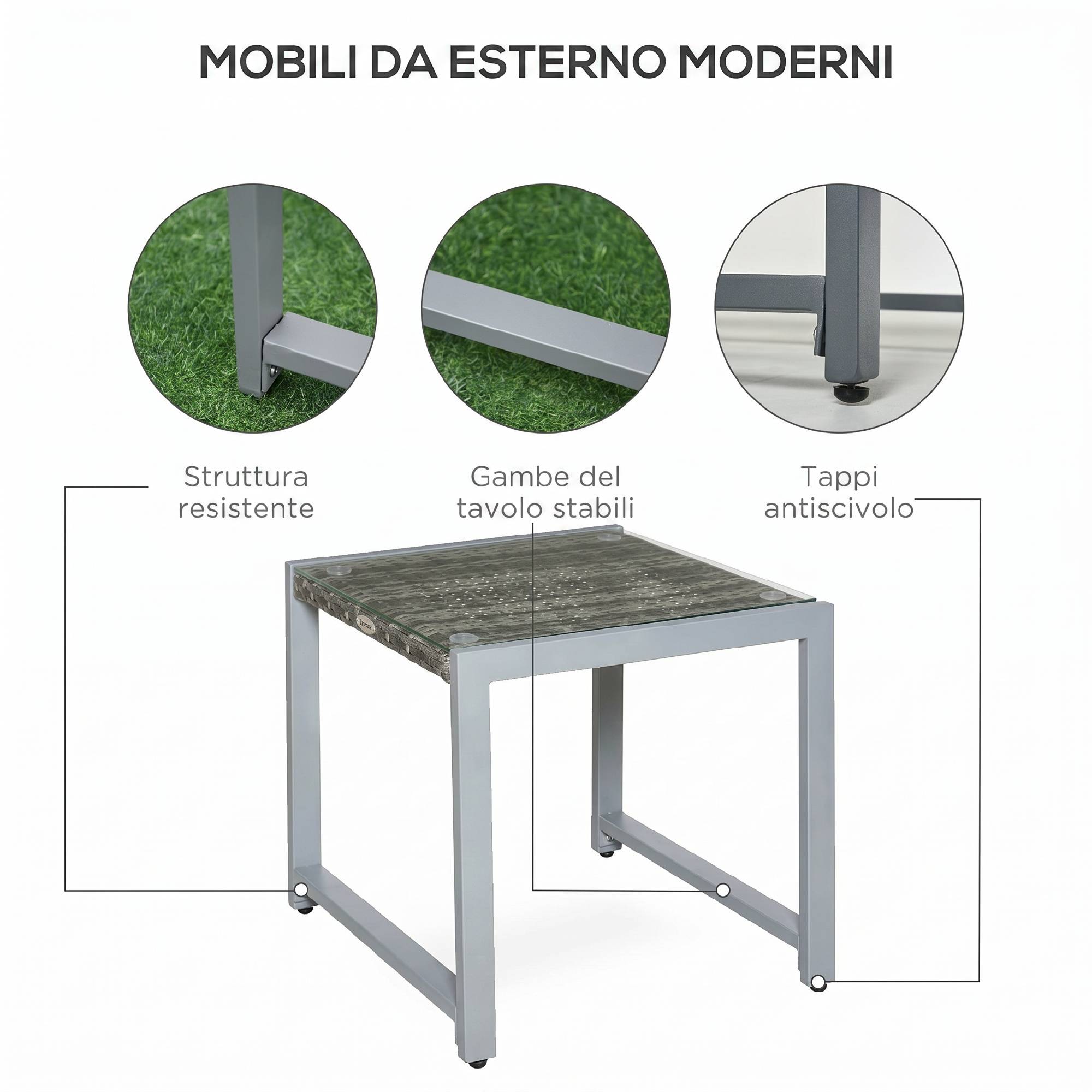 Table basse de jardin plateau verre trempé en rotin - Image 9