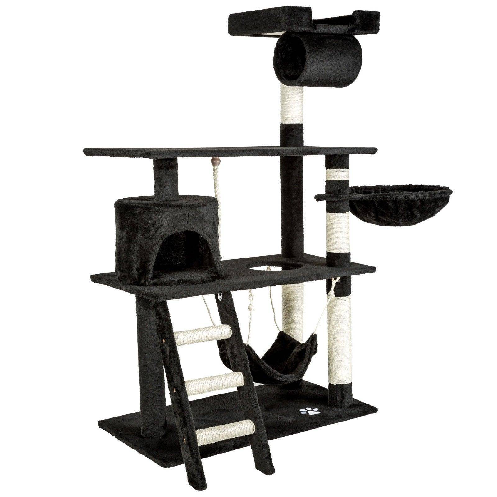 Helloshop26 - Arbre à chat griffoir grattoir niche jouet animaux peluché noir 141 cm - Image 1