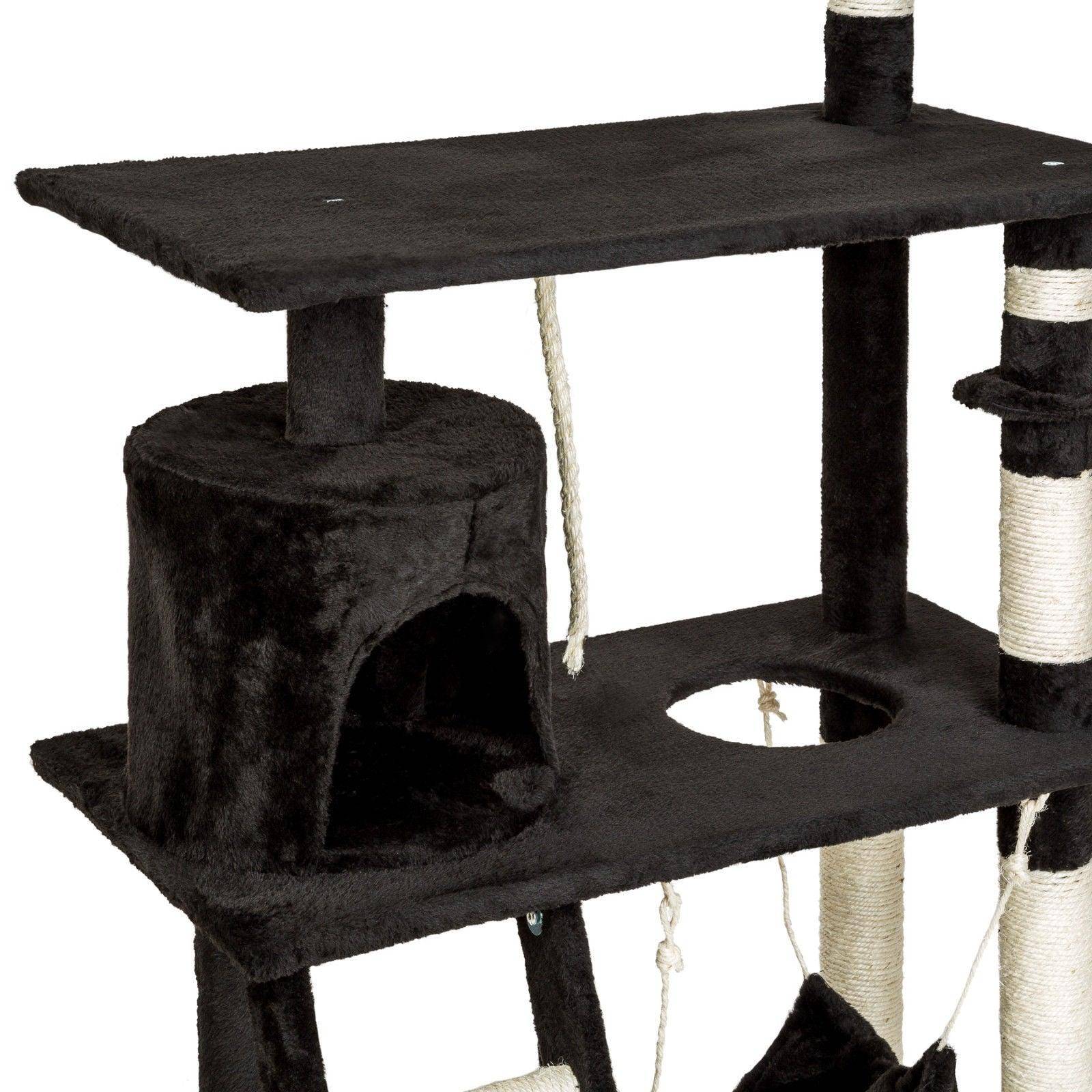 Helloshop26 - Arbre à chat griffoir grattoir niche jouet animaux peluché noir 141 cm - Image 5