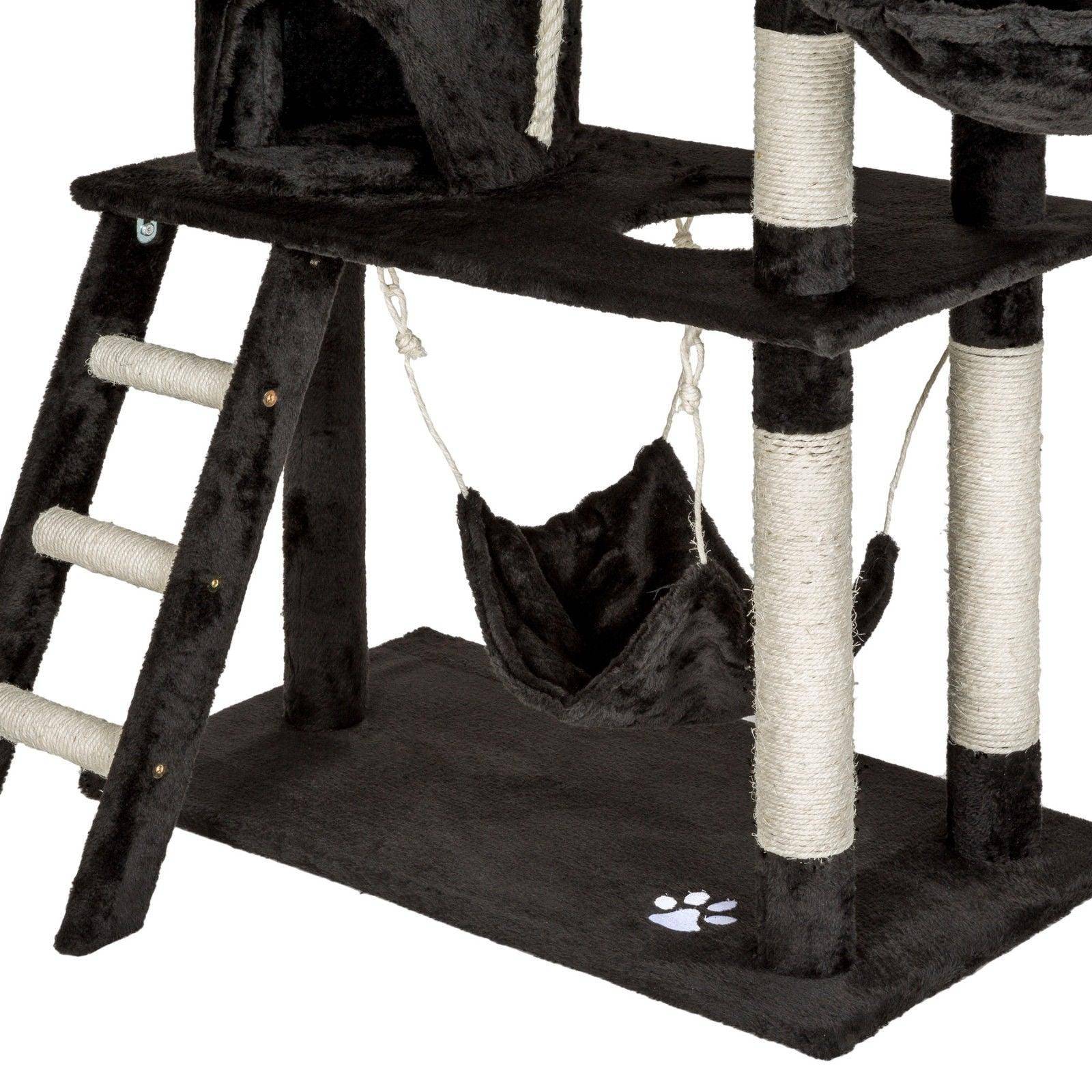 Helloshop26 - Arbre à chat griffoir grattoir niche jouet animaux peluché noir 141 cm - Image 6