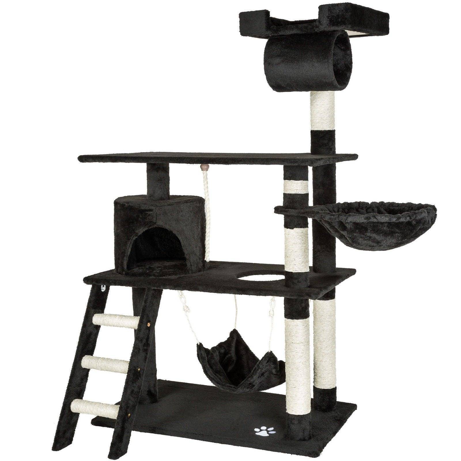 Helloshop26 - Arbre à chat griffoir grattoir niche jouet animaux peluché noir 141 cm - Image 2