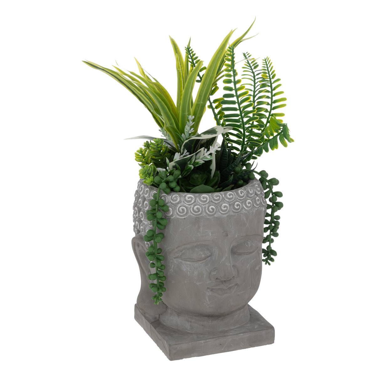 Plante artificielle Bouddha pot gravé H 30 cm - Imagen 1