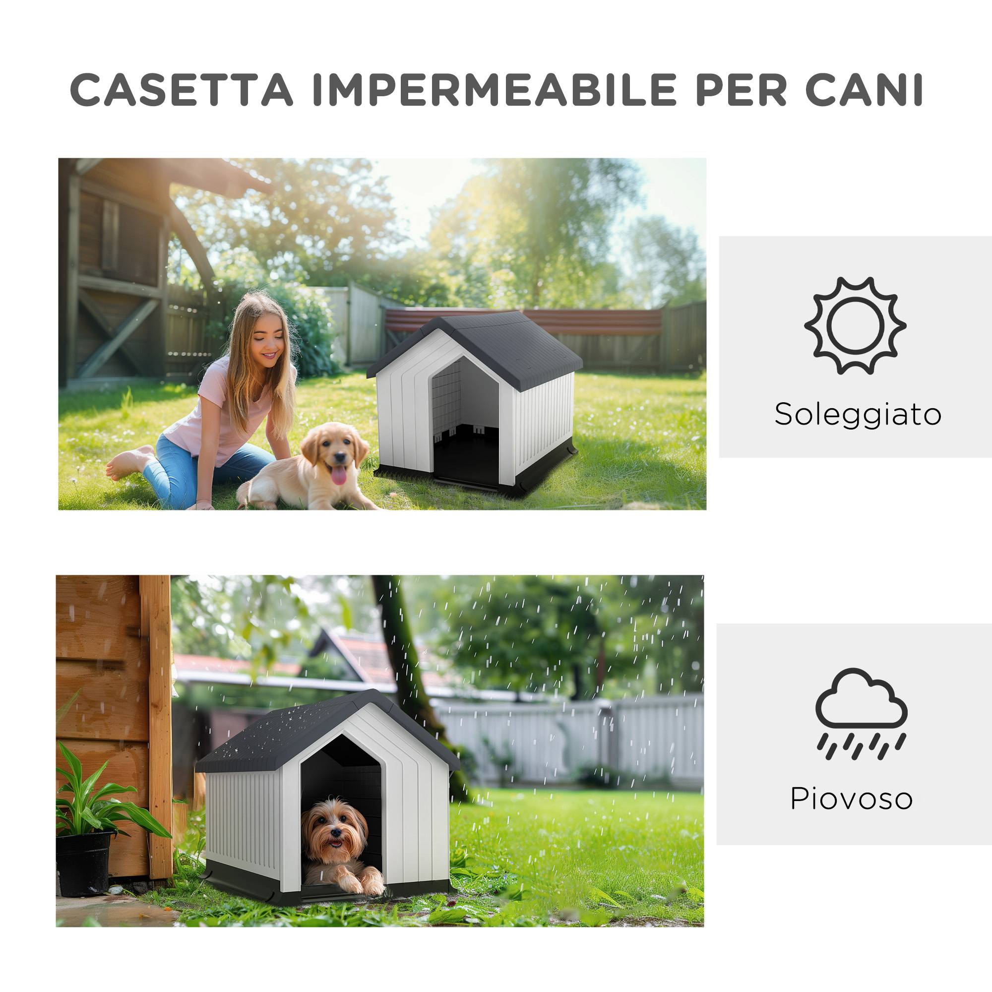Petite niche extérieure plastique étanche pour chien mini, fenêtre, 62x61x60 cm, gris - Image 8