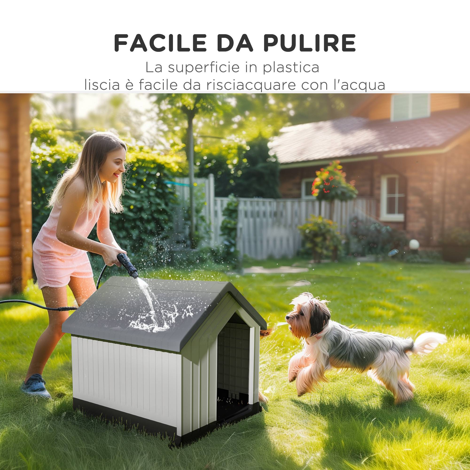 Petite niche extérieure plastique étanche pour chien mini, fenêtre, 62x61x60 cm, gris - Image 7