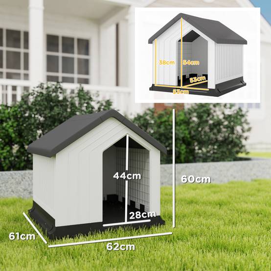 Petite niche extérieure plastique étanche pour chien mini, fenêtre, 62x61x60 cm, gris - Image 5