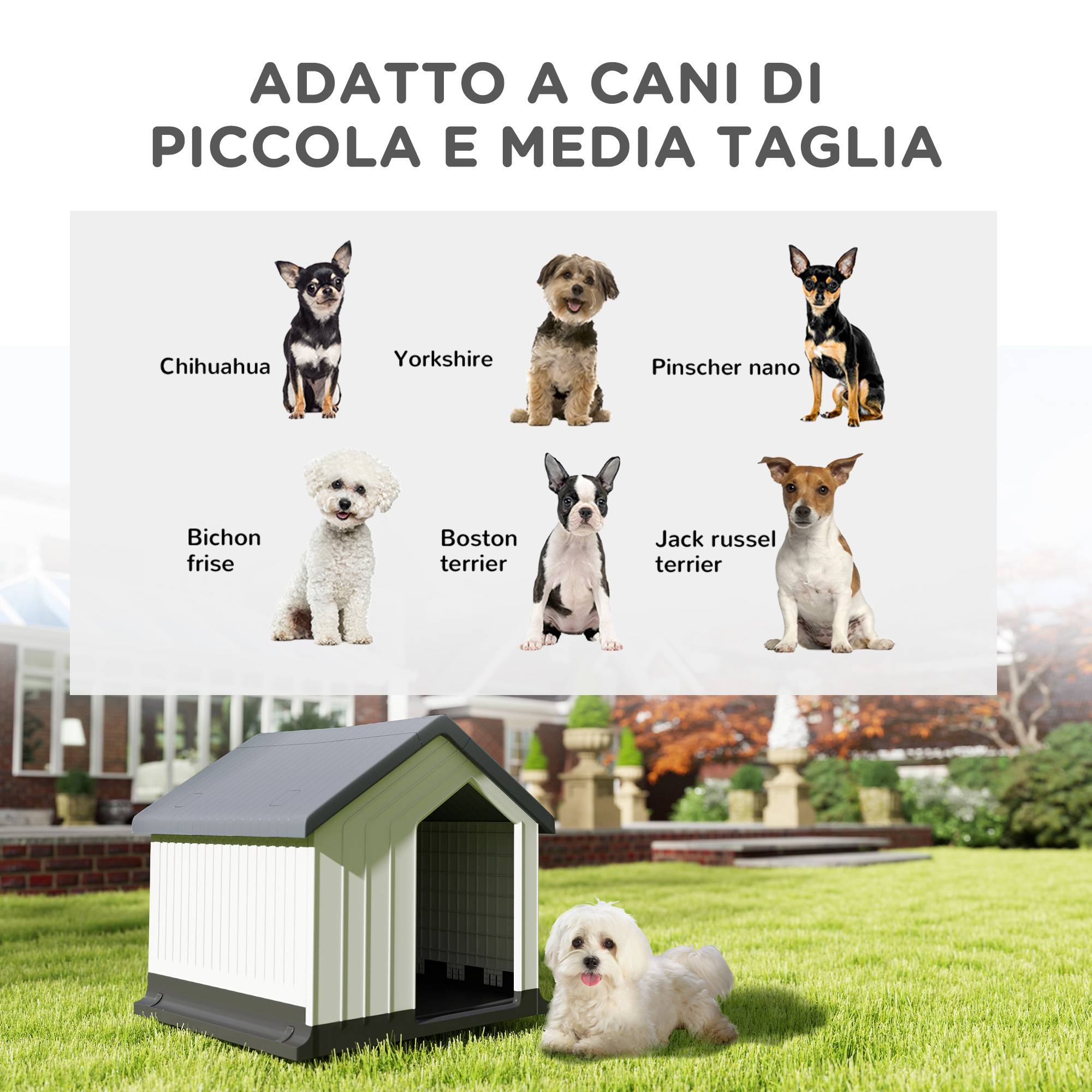 Petite niche extérieure plastique étanche pour chien mini, fenêtre, 62x61x60 cm, gris - Image 6