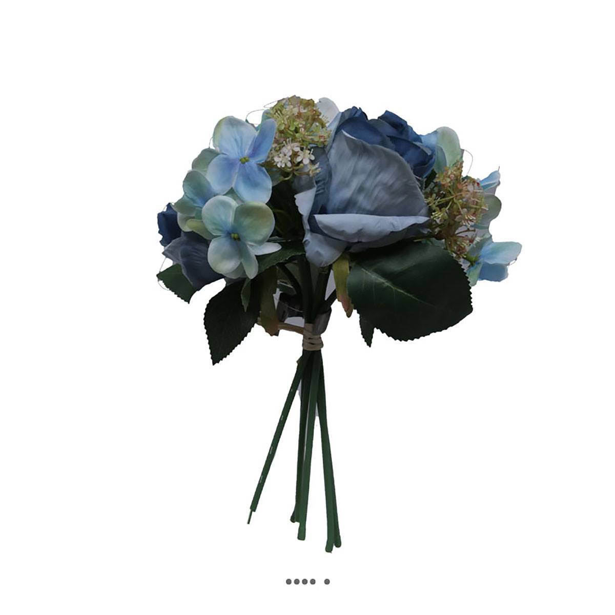 Bouquet de fausses roses et hortensias H 30 cm 6 têtes Bleu - couleur: Bleu royal 250 - Image 1
