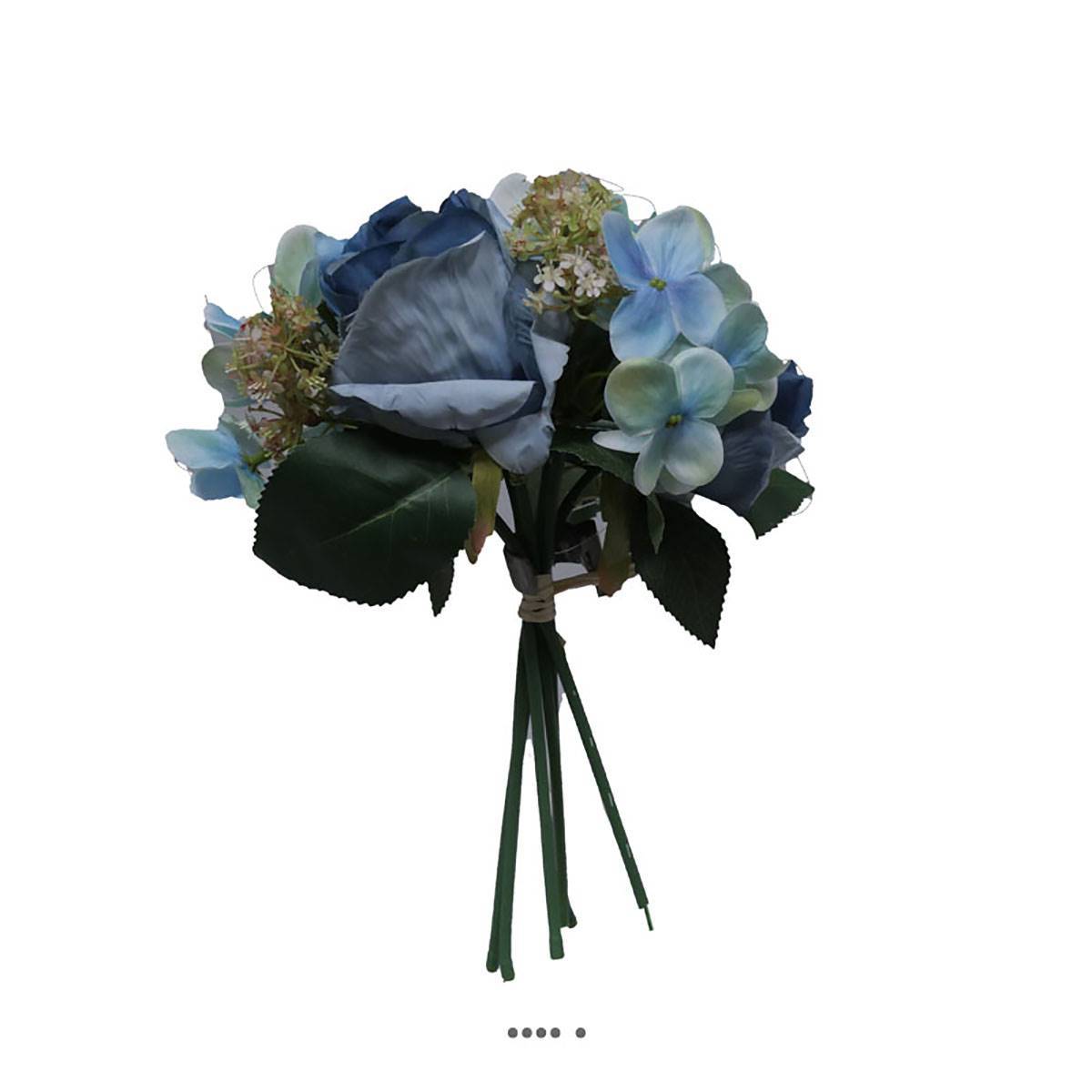 Bouquet de fausses roses et hortensias H 30 cm 6 têtes Bleu - couleur: Bleu royal 250 - Image 2