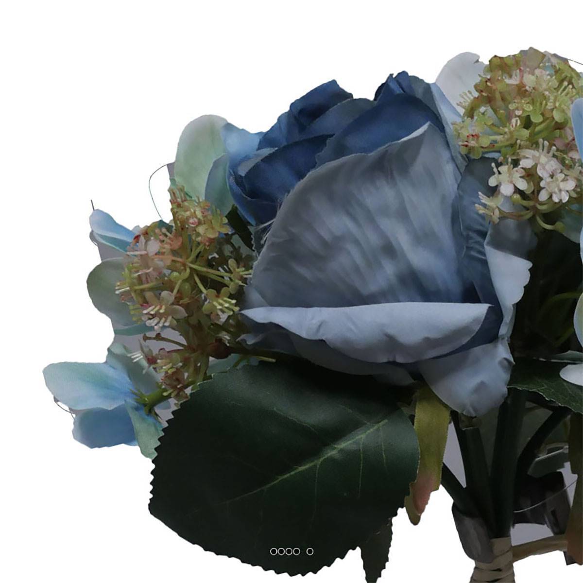 Bouquet de fausses roses et hortensias H 30 cm 6 têtes Bleu - couleur: Bleu royal 250 - Image 3