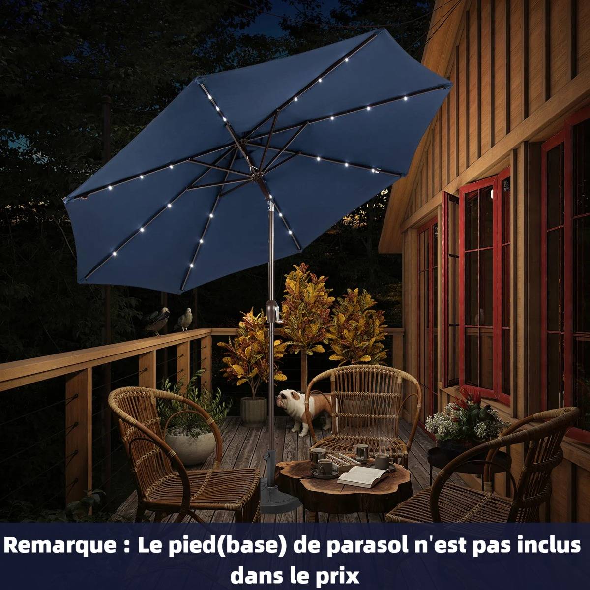Parasol Inclinable Dia.300cm LED Dolaire en Scier Toile Polyester pour Jardin Terrasse Bleu Foncé - Image 2