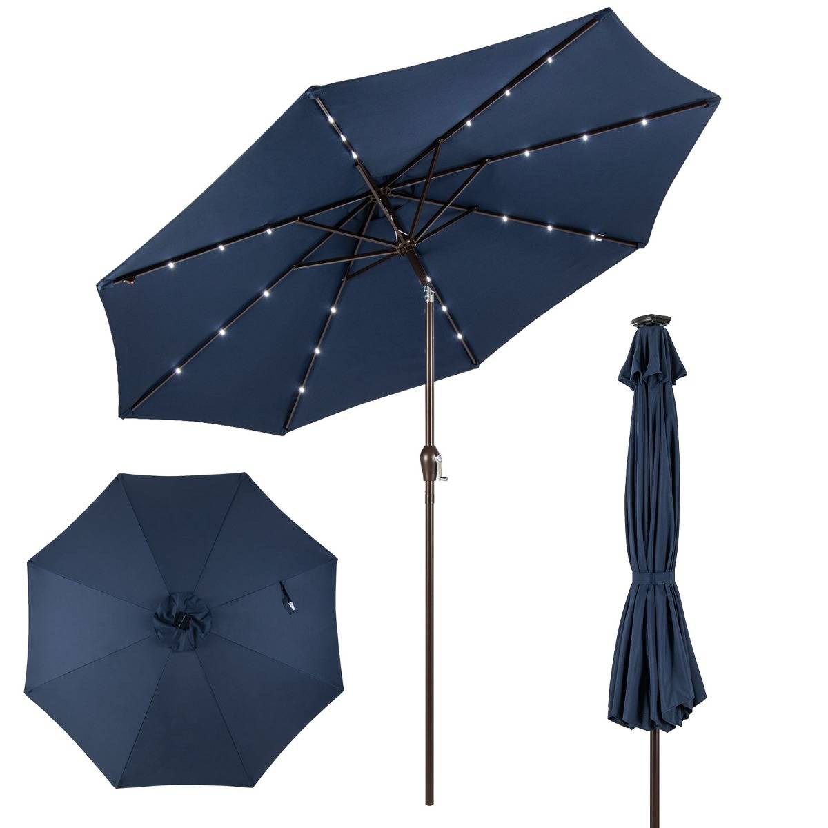 Maison Chic - Parasol Inclinable Dia.300cm LED Dolaire en Scier Toile Polyester pour Jardin Terrasse Bleu Foncé