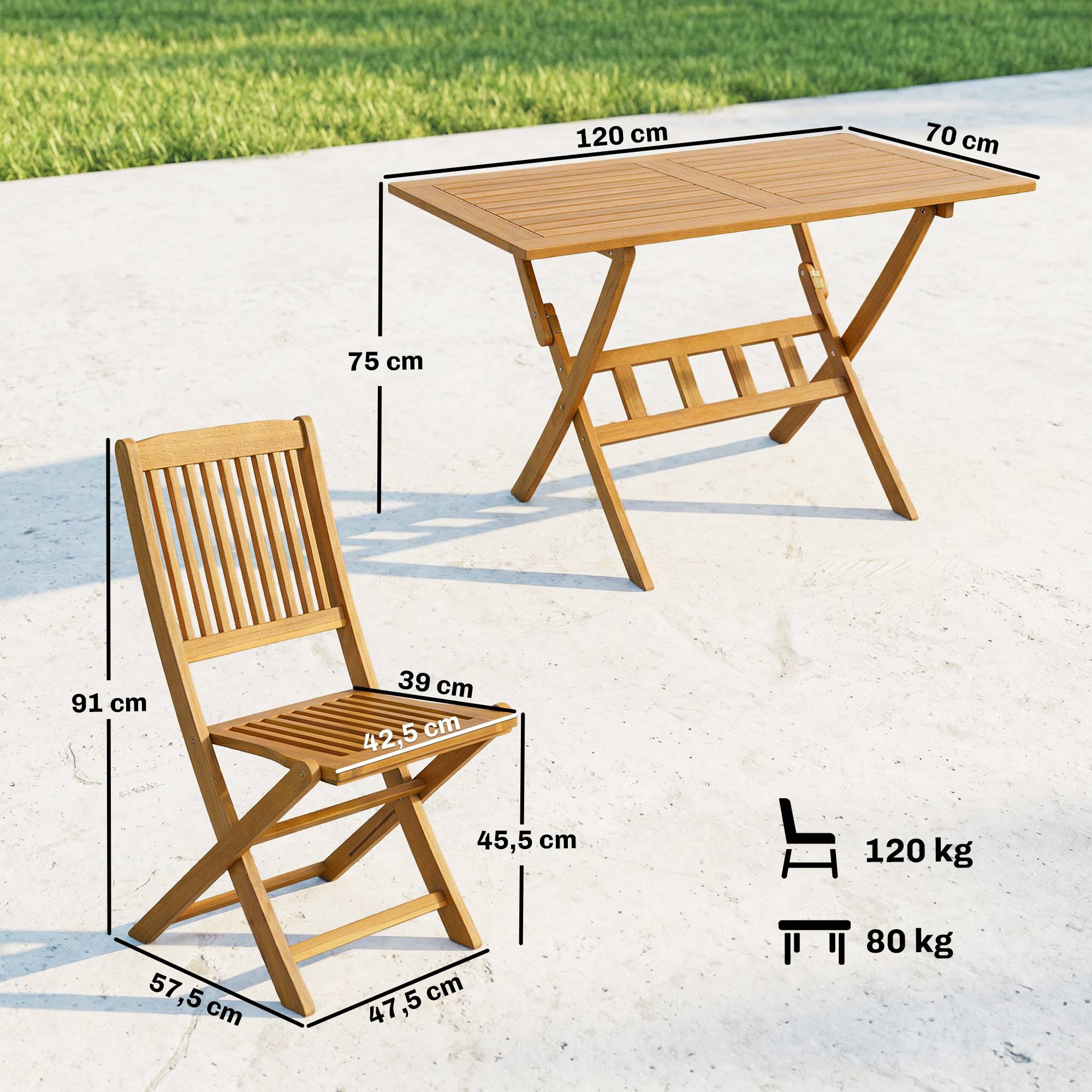 Salon de jardin bois d'acacia naturel 120 x 70 x 75 cm - PANGIVO - Image 5