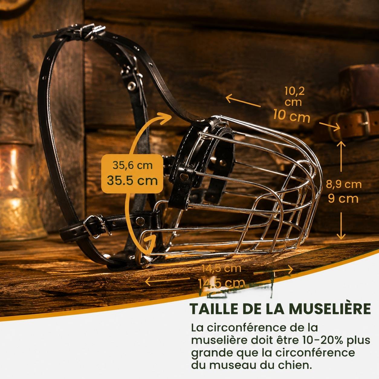 Panier Filaires Acier Inoxydable Muselière Chien Réglable Sangles Cuir Confortable - Image 3