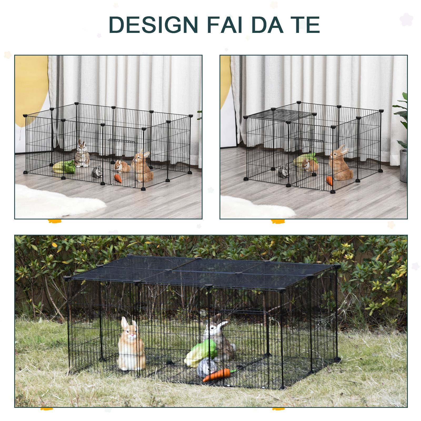 Enclos lapins métal pour cochons d'Inde parc intérieur 22 panneaux 105x70x45cm noir - ComfortXL Outdoor Living - Image 7