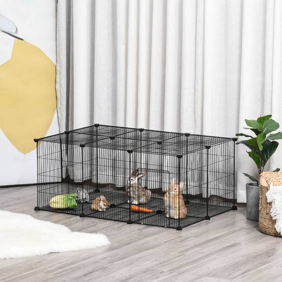 Enclos lapins métal pour cochons d'Inde parc intérieur 22 panneaux 105x70x45cm noir - ComfortXL Outdoor Living - Image 3
