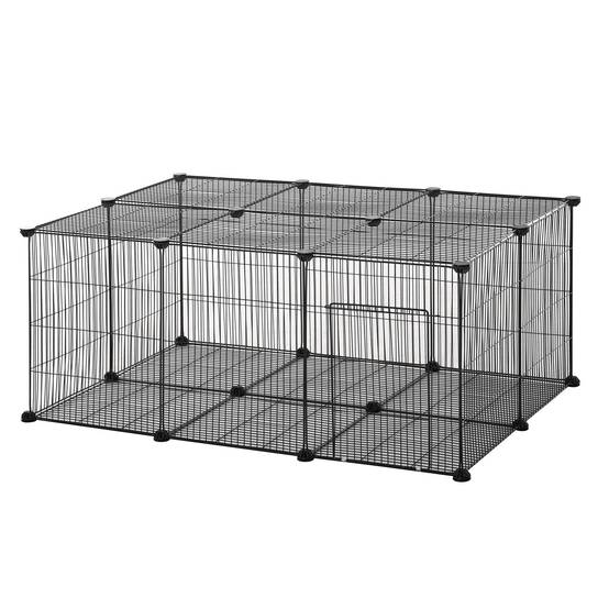 Enclos lapins métal pour cochons d'Inde parc intérieur 22 panneaux 105x70x45cm noir - ComfortXL Outdoor Living - Image 2