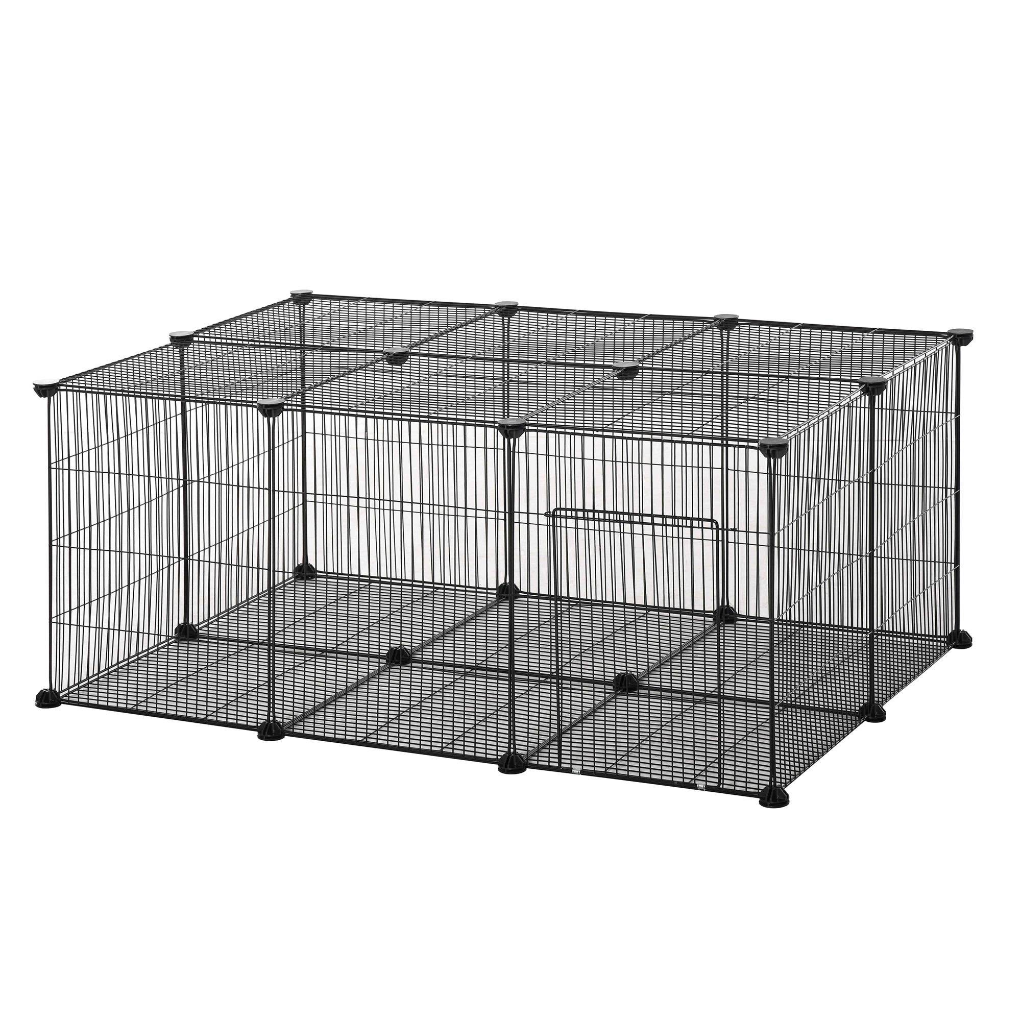 Enclos lapins métal pour cochons d'Inde parc intérieur 22 panneaux 105x70x45cm noir - ComfortXL Outdoor Living - Image 2