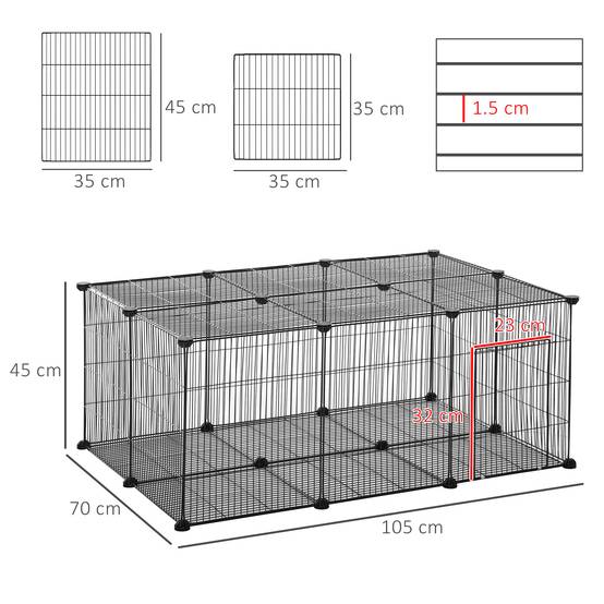 Enclos lapins métal pour cochons d'Inde parc intérieur 22 panneaux 105x70x45cm noir - ComfortXL Outdoor Living - Image 5